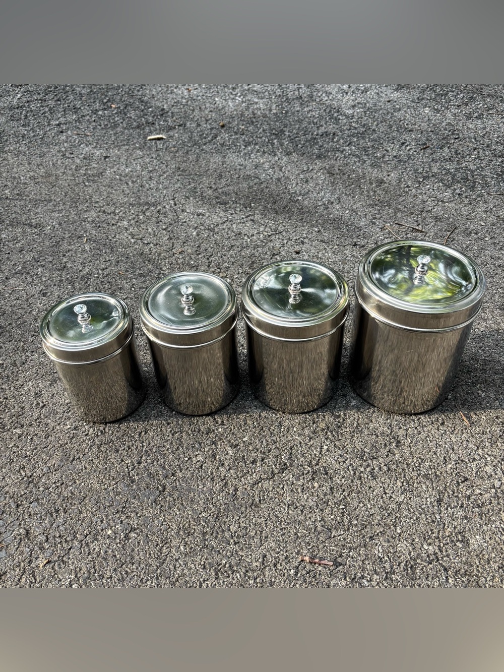 Set of 4 Stainless Steel Lidded Canisters with Crystal Knobs